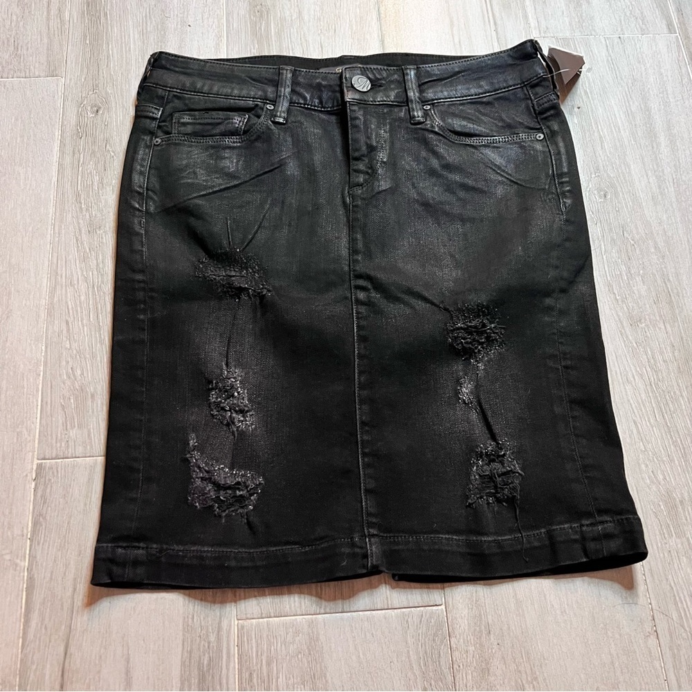 Mavi Black Denim Cotton Distressed Split Hem Skirt, Women’s Size Small